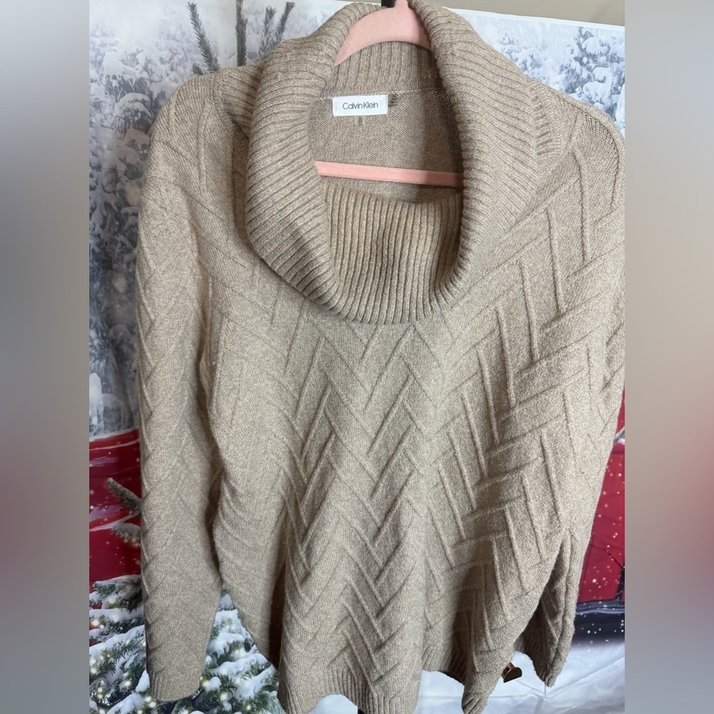 CALVIN KLEIN Women's Chevron-stitch Cowl Neck Sweater Size XL EUC - Picture 9 of 17